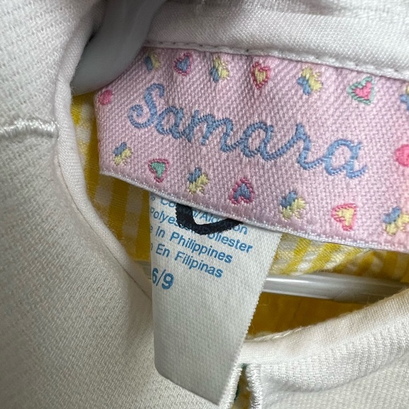 Vintage Samara Baby Children Girls Dress Dragonfly Yellow Seersucker 6-9 Month - Picture 3 of 3